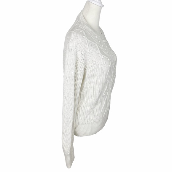 Banana Republic Cable Knit Pearl Wool Blend Ski Sweater Size Medium Cream - Picture 4 of 12
